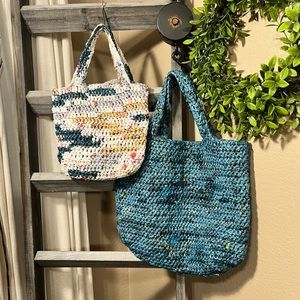 RECYCLE, RE-USE, REPURPOSE HAND-CRAFTED CROCHET TOTE BAG SET